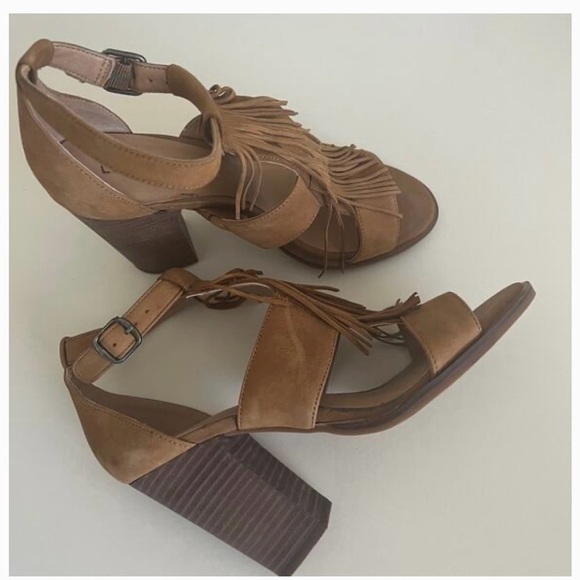 Lucky Brand ‘Leesha’ Women’s Fringe Block Heel Tan Nubuck Leather - Picture 13 of 13